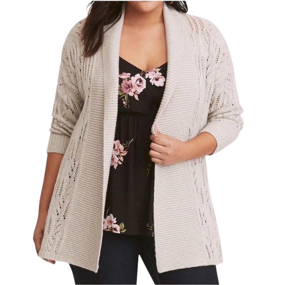 Torrid Open Knit Open Front Shawl Collar Cardigan In Gray Sz 2